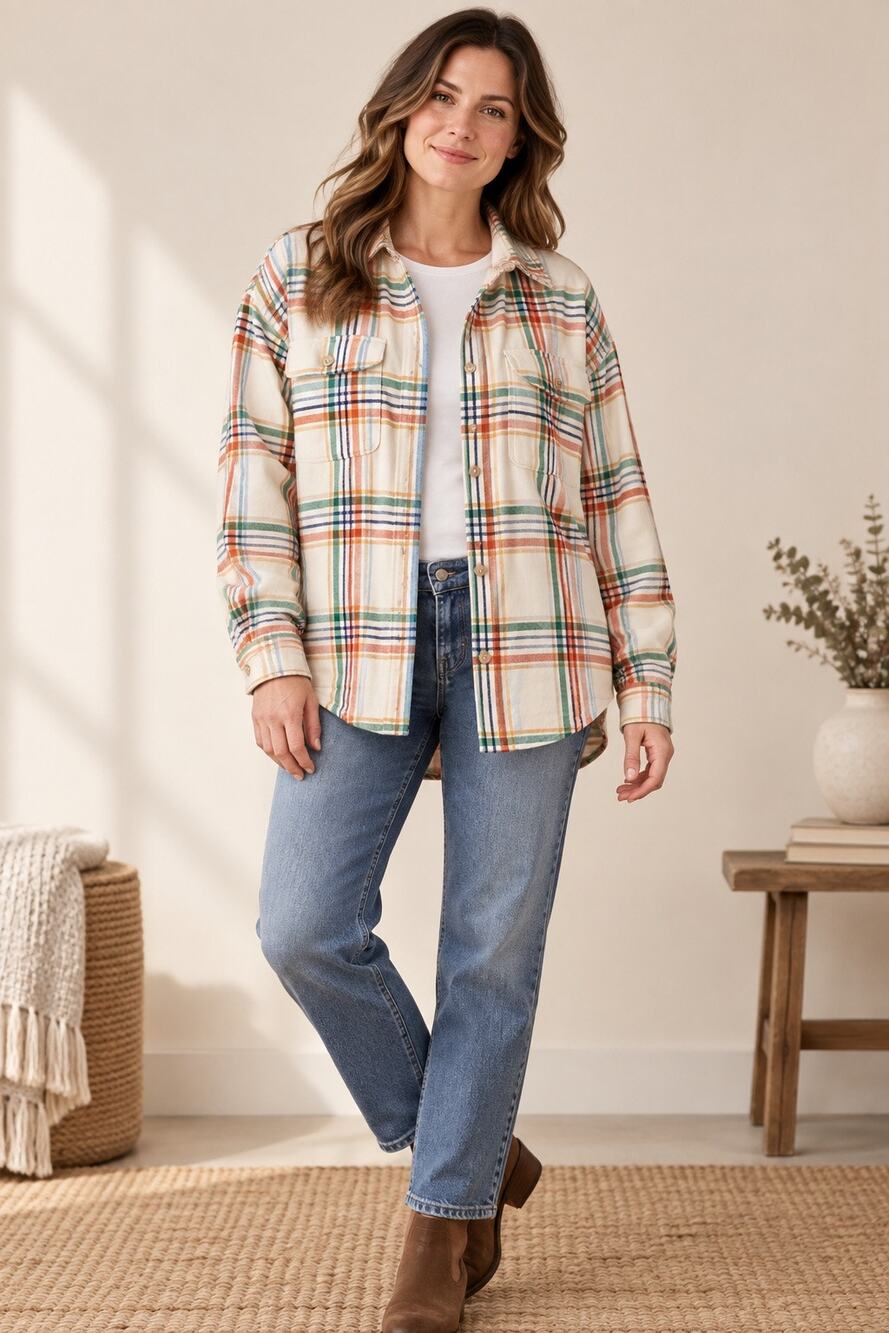 Molly Yeh Multicolor Plaid Cotton Flannel Shirt Jacket Large